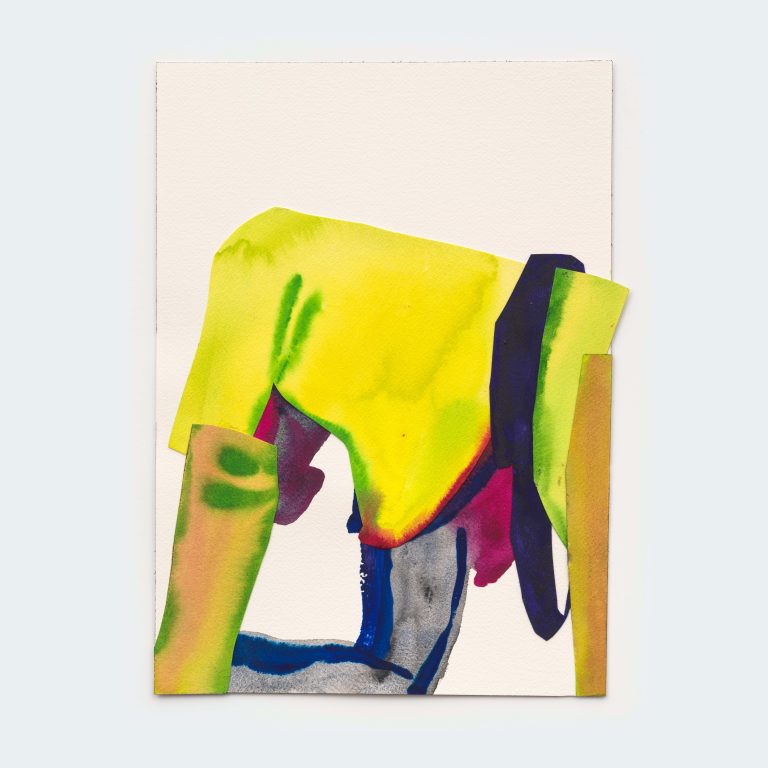 Untitled (from the series Hot seconds), 2024, watercolor and collage on paper, 14 x 10 inches