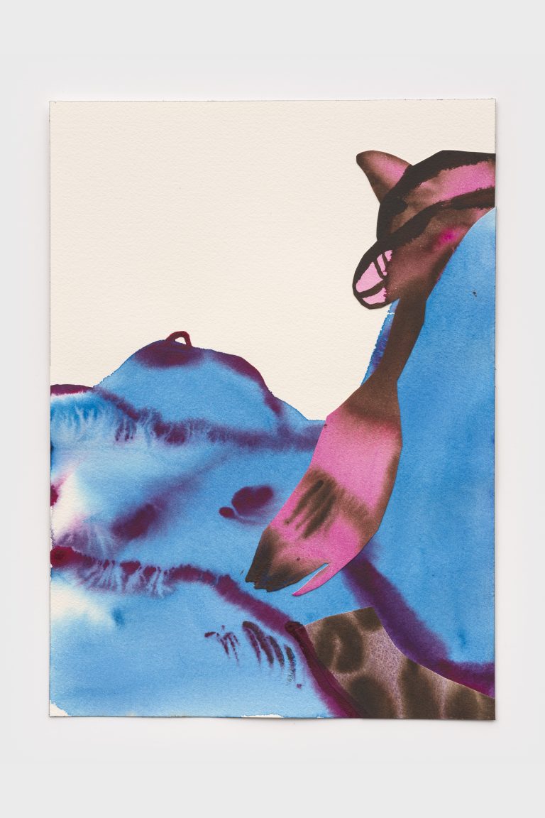 Untitled (from the series Hot seconds), 2024, watercolor and collage on paper, 14 x 10 inches