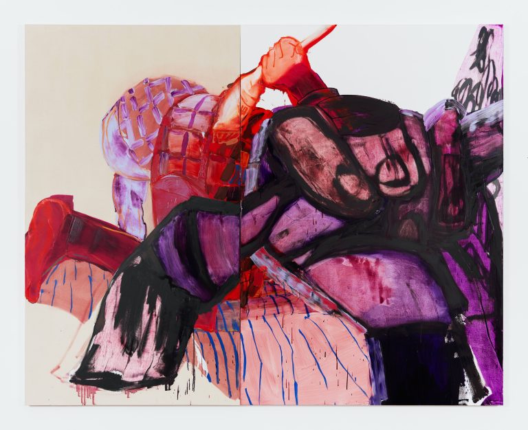 Autofriction, 2024, oil on canvas, 80 x 100 inches (diptych)
