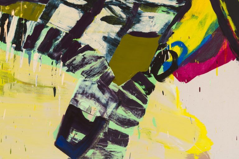 Detail of Foldover clasp, 2025, oil on canvas, 80 x 70 inches